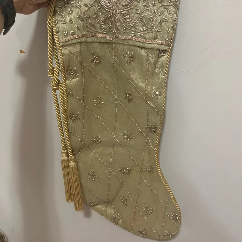 Holiday Gold Beaded Christmas Stocking